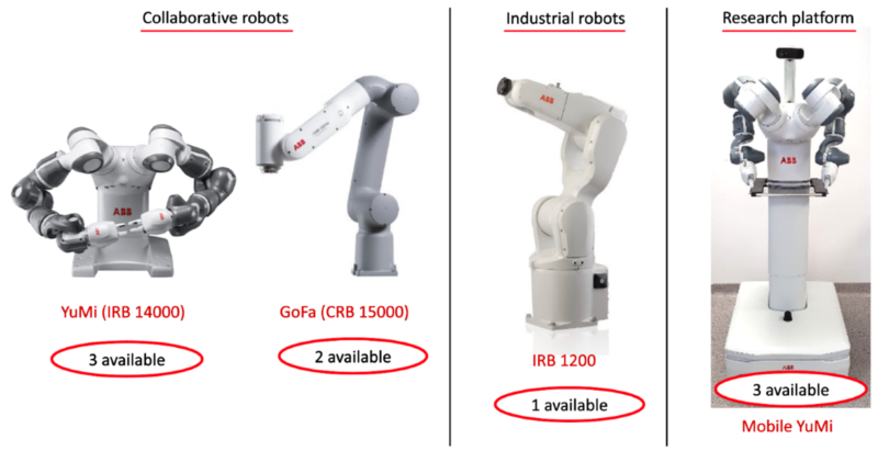 Three different types of robots are available in the physical lab in Västerås.