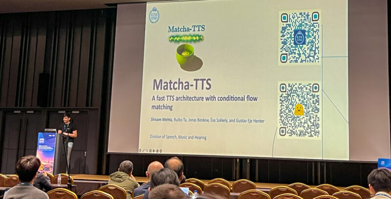 Shivam Mehta presented his paper called “Matcha-TTS: A Fast TTS Architecture with Conditional Flow Matching”.