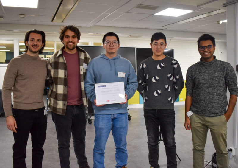 The winning team from Örebro University! From left: Marco Iannotta, David Cáceres Domínguez, Yuxuan Yang, Shuo Sun, Abhishek Kashyap