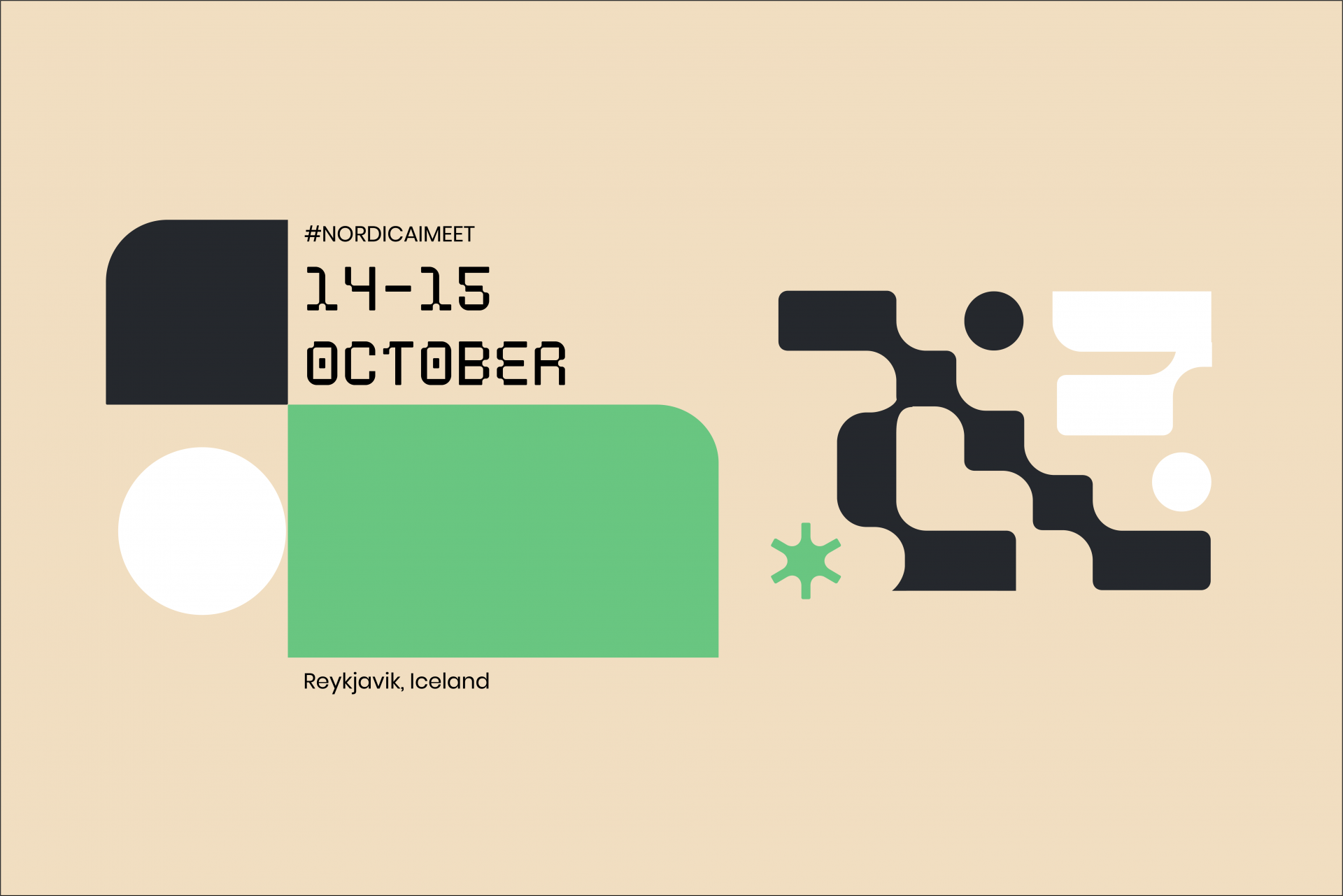 Decorative image with text Nordic AI Meet, 14-15 October, Reykjavik, Iceland.