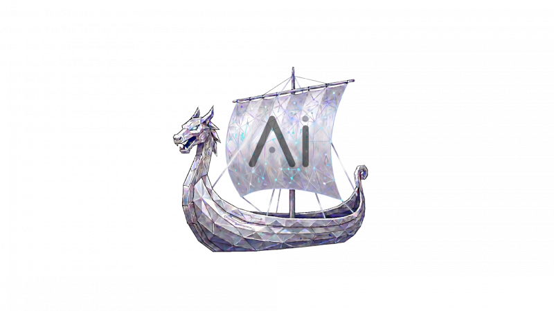A grey ship with white sails with the word AI on it.