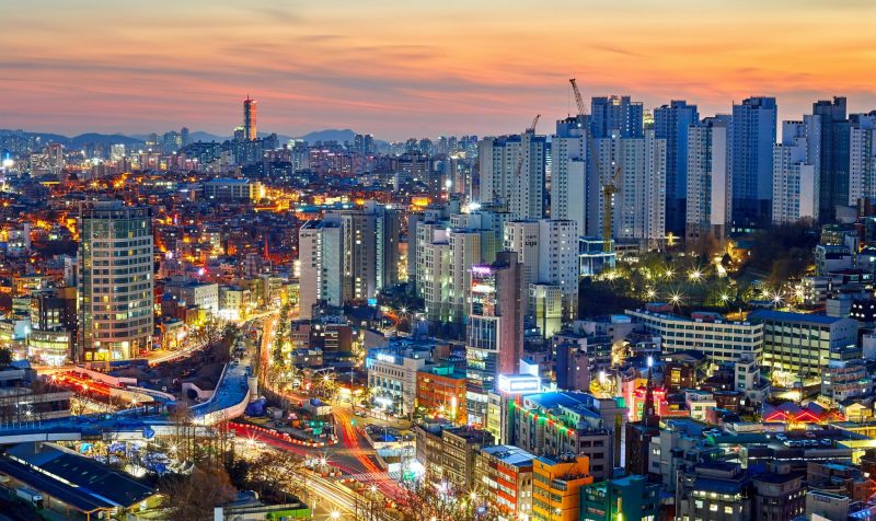 View of Seoul city in sunset.
