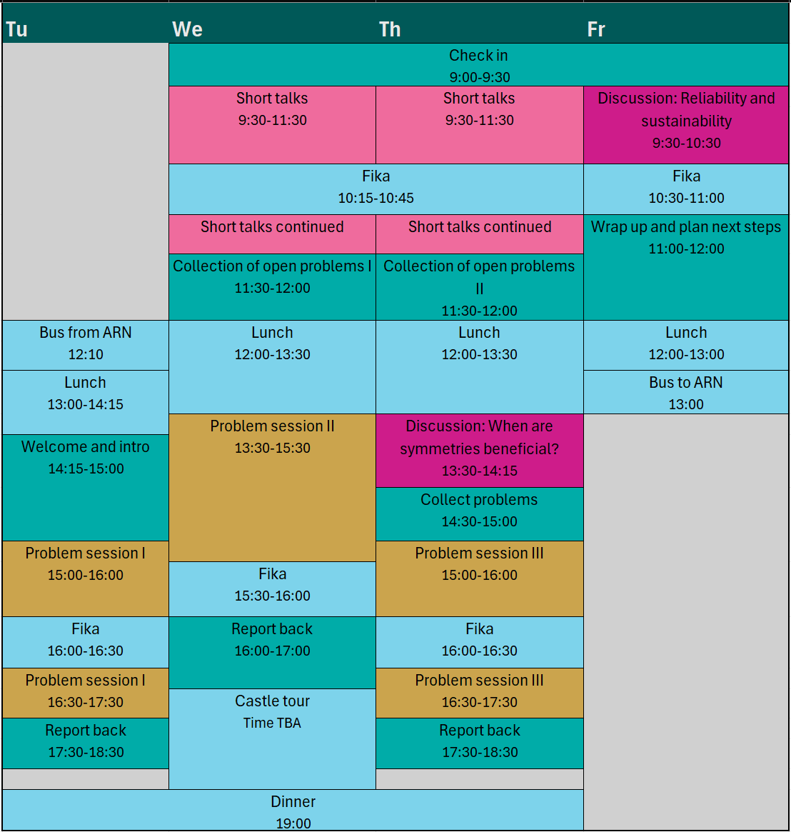 A colorful schedule