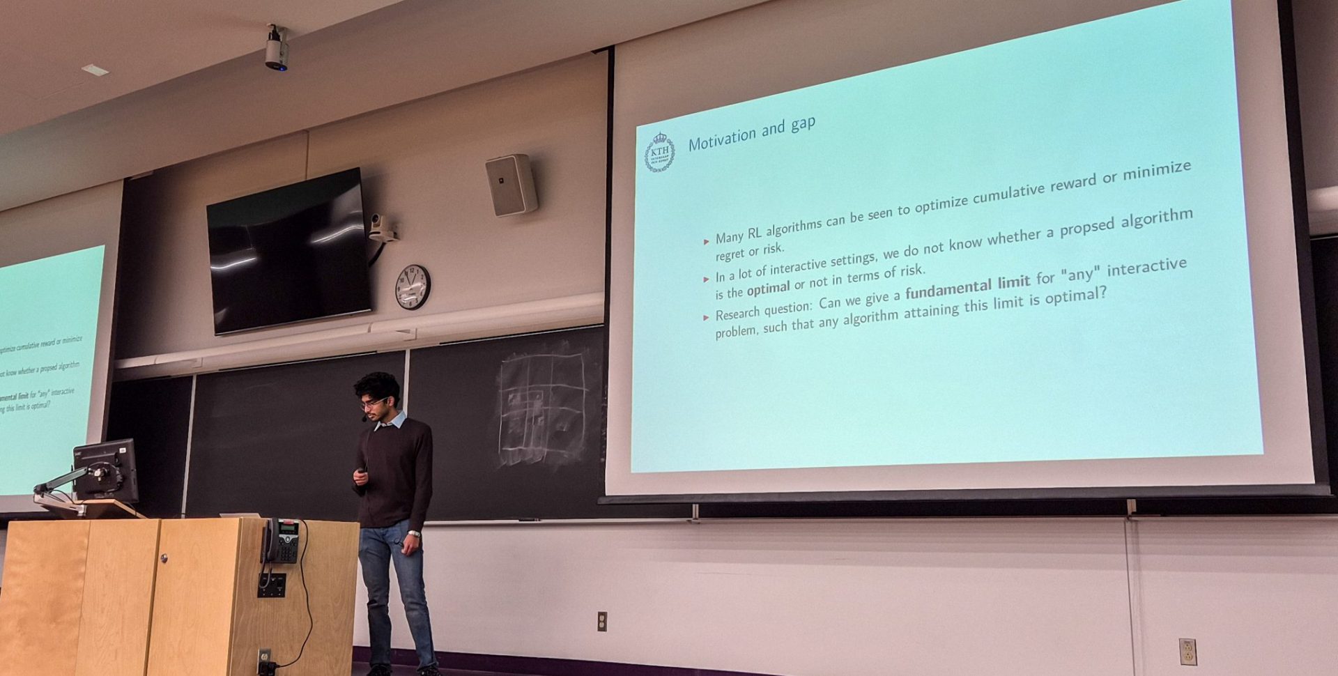 Raghav Bongole, KTH, presenting work at RL group meeting.